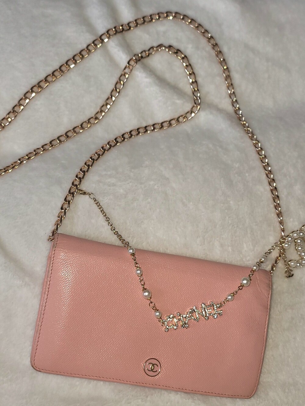 Vintage (2004) CHANEL Wallet On Chain COCO Mark/Button Motif Caviar Leather Rose